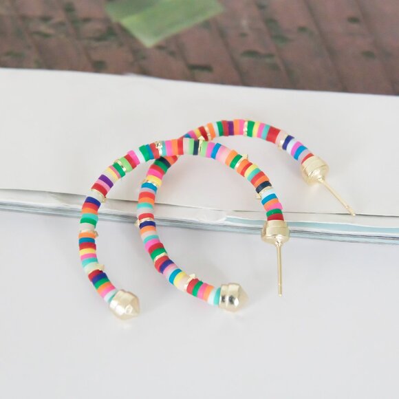 Kendra Scott Reece Small Hoop Earrings Neon Mix Gold Vibrant Style Dust Bag - Picture 2 of 4